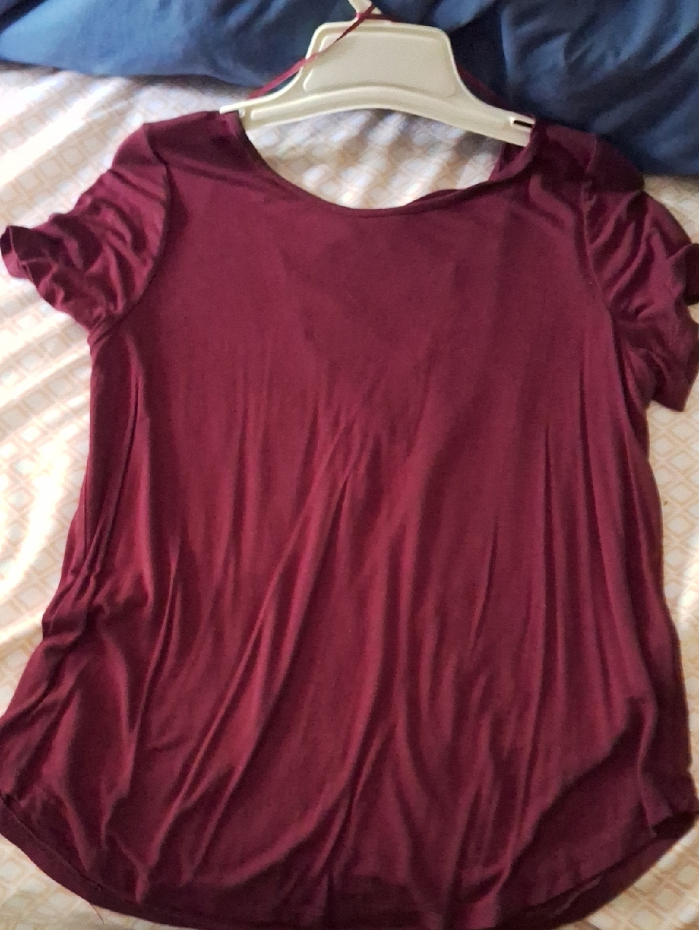 Ambiance - Short Sleeve Tee in Burgundy With Back Detail